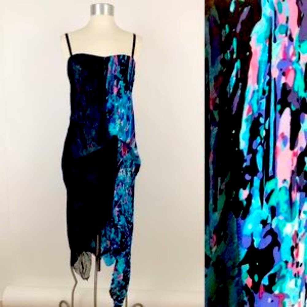 BCBC MaxAzria  Runway Dutch Blue Silk Draped Dress